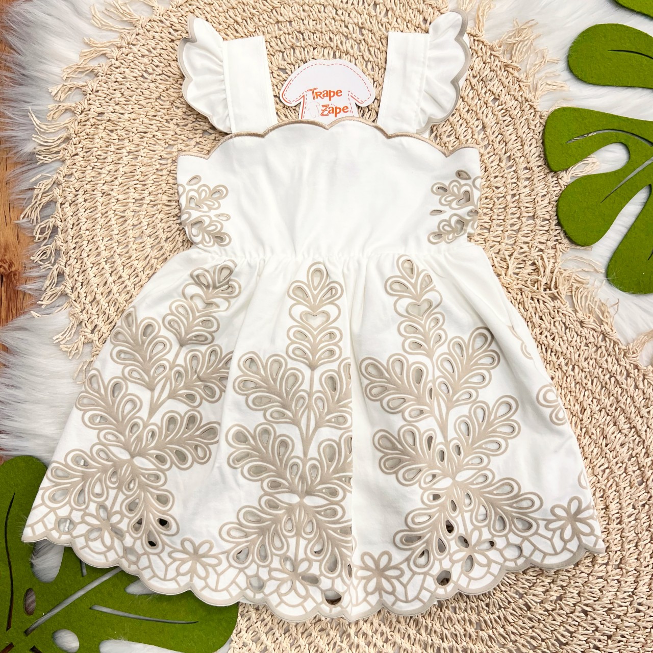 Vestido em Lese de Plantinhas - Off White